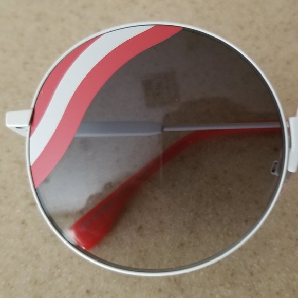 NWOT $495 FENDI WAVES RED WHITE STRIPE ITALY ROUND RETRO METAL SUNGLASSES SHADES